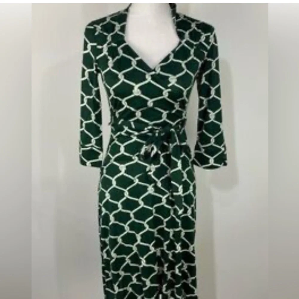 Banana Republic Dark Green Patterned Long Sleeve Dress